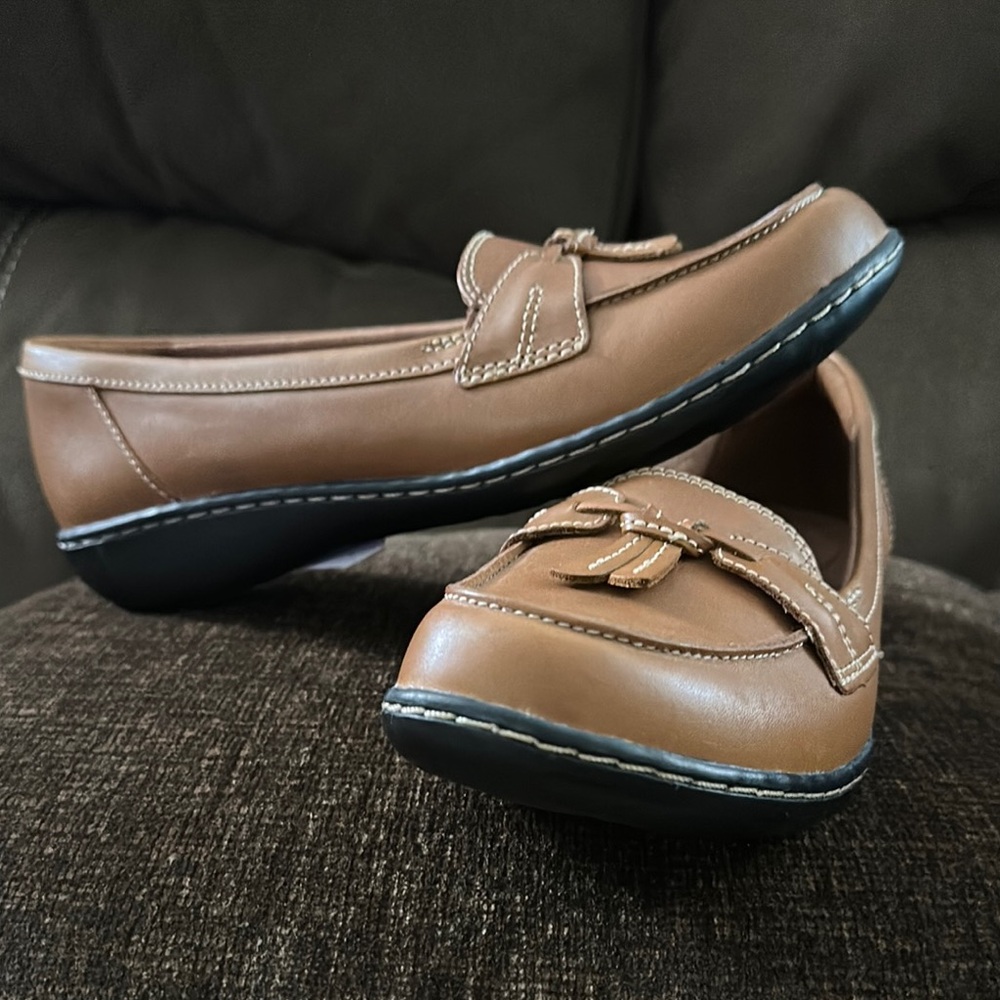 Clarks Brown Leather Loafers with Penny Slot Detail
